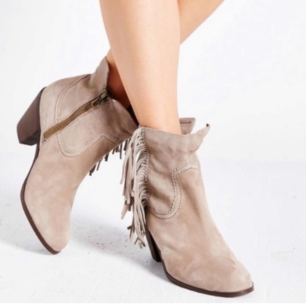 Light pink Sam Edelman Louie fringe boots